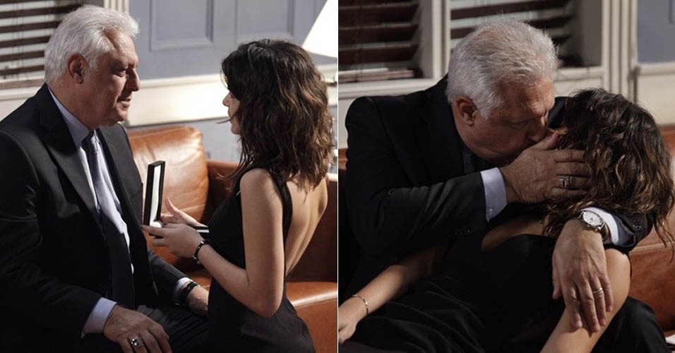Em "Amor À Vida", César dá bracelete de brilhantes para Aline e os dois se beijam