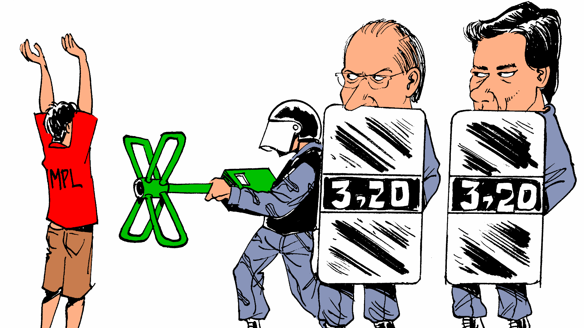 Charge sobre enfrentamento entre MPL e autoridades também critica prefeito e governador - Carlos Latuff/Divulgação