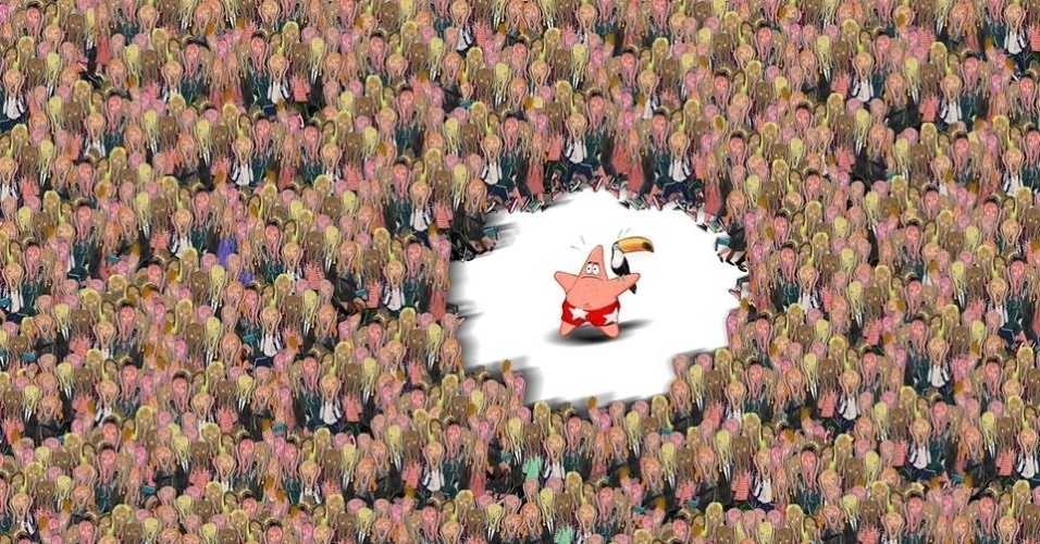 O cartunista Aroeira mostra Patrick, do desenho Bob Esponja, representando o PT e o tucano do PSDB juntos, acuados pela multidão - Divulgação