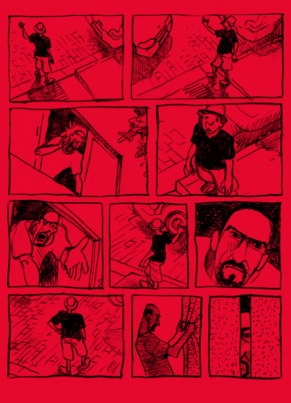 O vermelho da história foi escolhido pelo filho de Laerte, Rafael. A editora acredita que a cor "amplifica o sentimento de tensão e agressão da história, cheia de espaços e respiros narrativos novos na linguagem" - Divulgação/NarvalComics