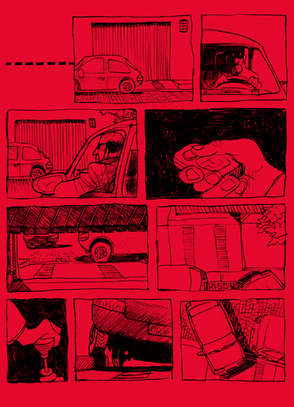 O vermelho da história foi escolhido pelo filho de Laerte, Rafael. A editora acredita que a cor "amplifica o sentimento de tensão e agressão da história, cheia de espaços e respiros narrativos novos na linguagem" - Divulgação/NarvalComics