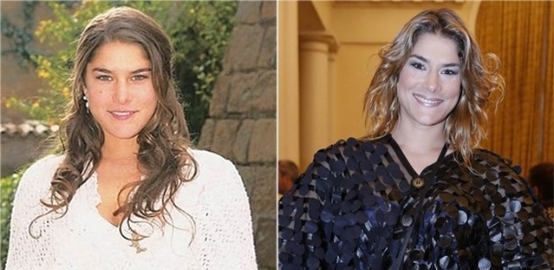 A atriz Priscila Fantin, na novela "Esperança" (2002) e em 2013 - Montagem/UOL