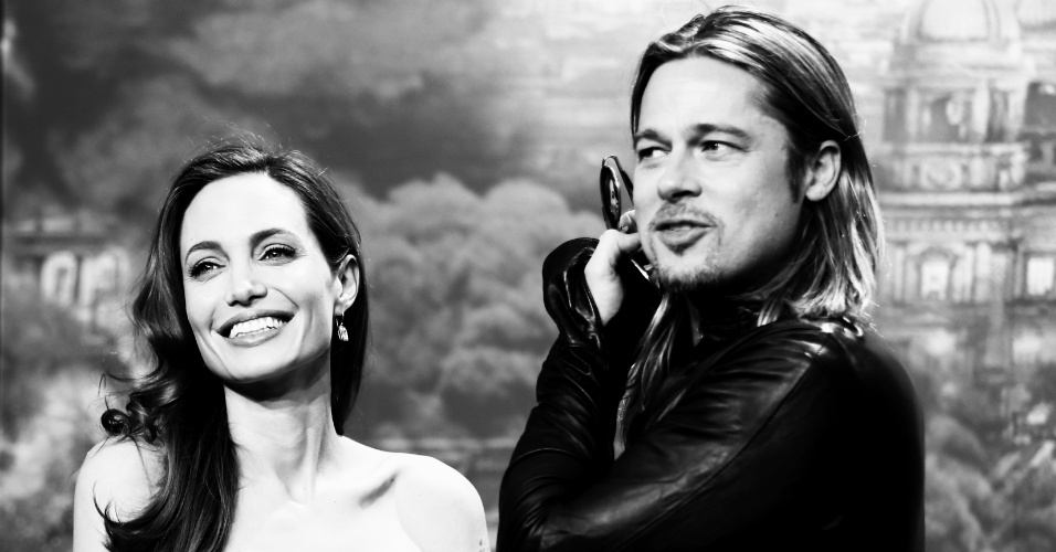 4,jun.2013 - Angelina Jolie e Brad Pitt na première de "Guerra Mundial Z", em Berlim, Alemanha