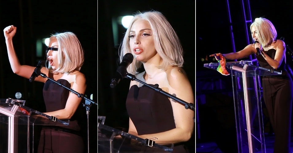29.jun.2013 - Lady Gaga participa da Parada Gay de Nova York; primeiro após a cirurgia no quadril