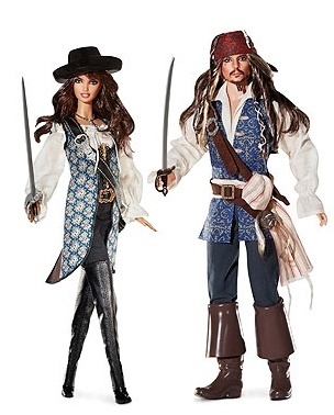 A Mattel fez bonecos da Barbie e do Ken inspirados no Capitão Jack Sparrow e em Angélica, personagens de Johnny Depp e Penélope Cruz no filme "Piratas do Caribe 4". Os bonecos custam US$ 35 nos Estados Unidos