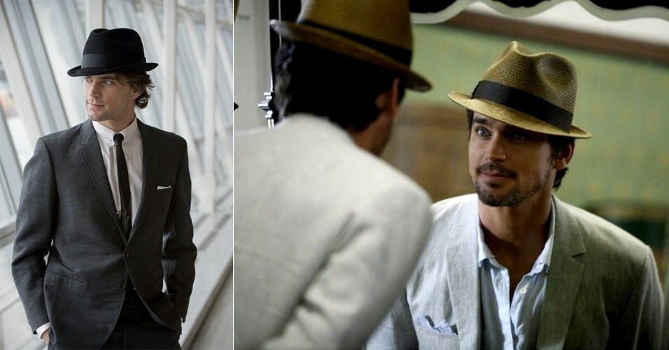 O figurino de Neil Caffrey, personagem de Matt Bomer em "White Collar", é repleto de chapéus tipo fedora. A peça complementa looks de costume ajustado, colete sem paletó e até produções mais despojadas. Caffrey é um dos que gosta de deixar o chapéu mais caído para um lado - Divulgação