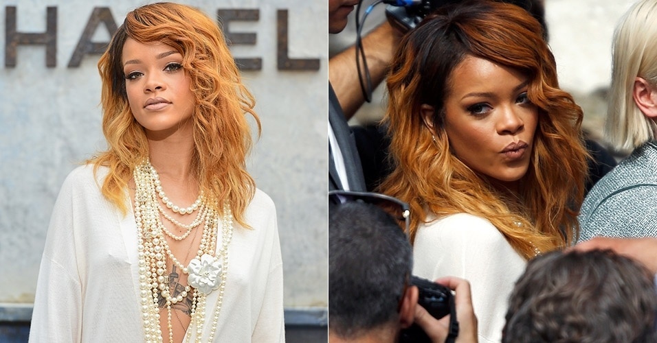 2.jul.2013 - Cantora Rihanna vai a evento de moda em Paris com blusa transparente e sem sutiã e deixa à visível seus piercings nos mamilos