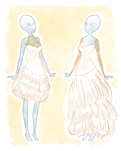 Ilustração da matéria Dez detalhes que as noivas precisam saber ao comprar o vestido - Leh Latte/Arte UOL