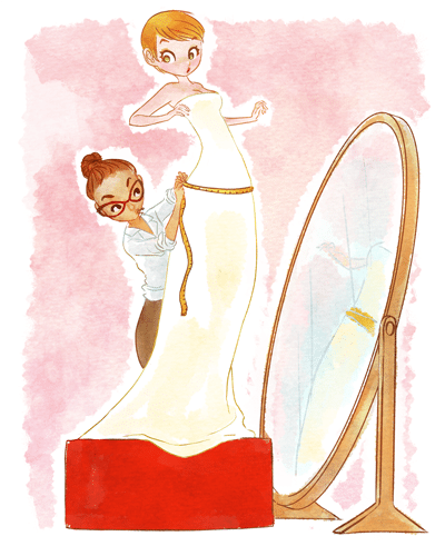 Ilustração da matéria Dez detalhes que as noivas precisam saber ao comprar o vestido - Leh Latte/Arte UOL