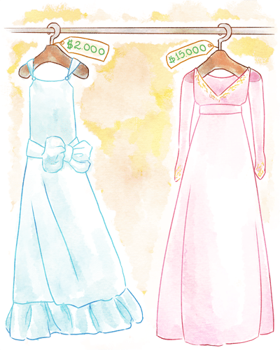 Ilustração da matéria Dez detalhes que as noivas precisam saber ao comprar o vestido - Leh Latte/Arte UOL