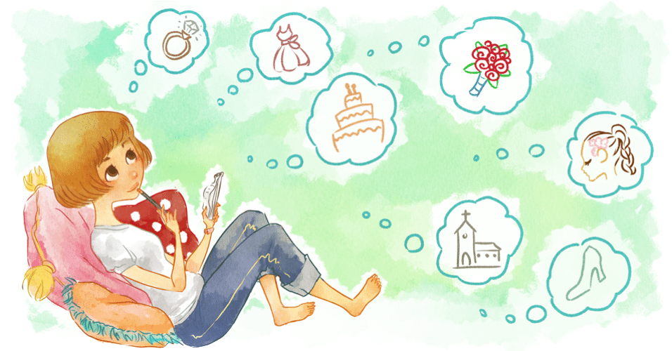 Ilustração da matéria Dez detalhes que as noivas precisam saber ao comprar o vestido - Leh Latte/Arte UOL