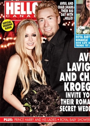 Avril Lavigne usa vestido e buquê pretos em seu casamento com Chad Kroeger, do Nickelback - Divulgação/Hello