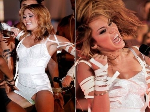 Durante um show, a atriz e cantora Miley Cyrus exibiu parte de sua virilha