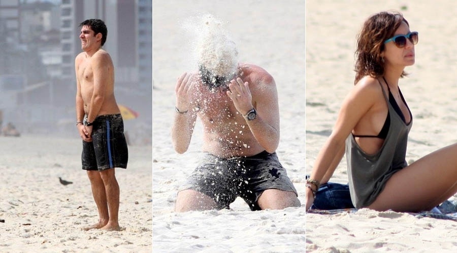 Marcelo Adnet joga areia no rosto durante gravação de filme em praia do Rio