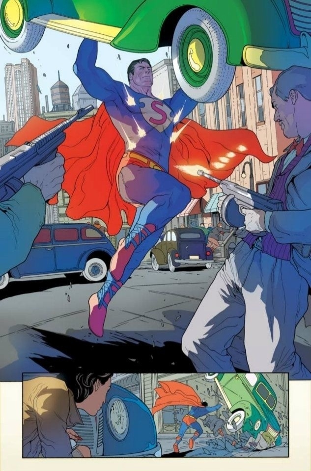 Imagem de Action Comics que Guedes ilustrou e que leva o logo clássico do super herói, o primeiro deles, lançado em 1938. Na época, o símbolo foi inspirado em um distintivo policial