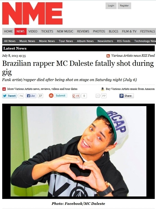 8.jul.2013 - Imprensa internacional repercute morte do MC Daleste - Reprodução / New Musical Express
