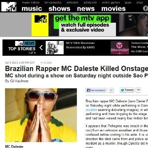 8.jul.2013 - Imprensa internacional repercute morte do MC Daleste - Reprodução / MTV.com