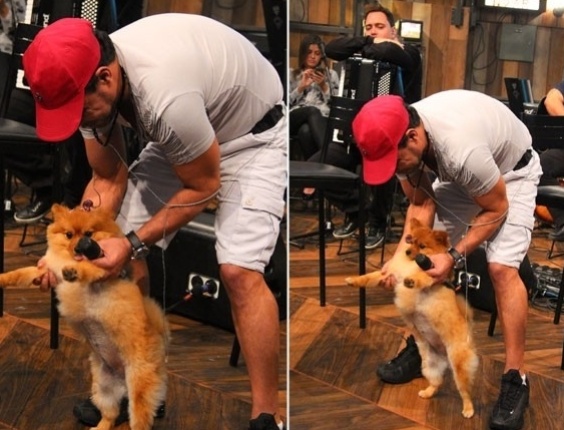 10.jul.2013 - Zezé di Camargo com a cachorrinha Mia