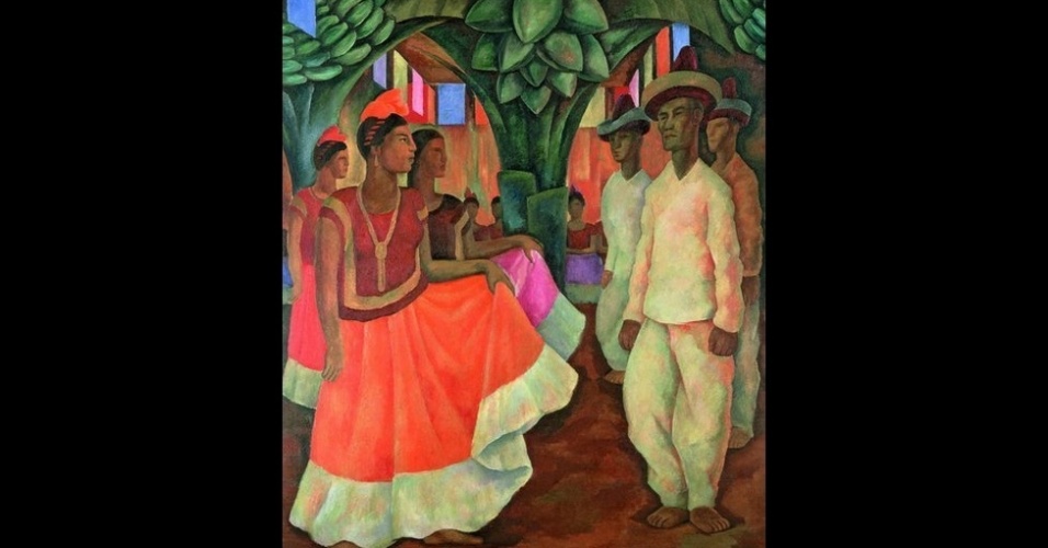 Artistas estabelecidos como Diego Rivera (acima, o quadro 'Baile en Tehuantepec'), que fez nome na Europa, retornaram ao México para participar da iniciativa do governo, gerando um renascimento cultural da produção artística do país - Baile en Tehuantepec/Diego Rivera
