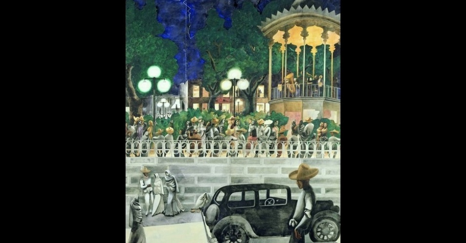 Artistas estrangeiros e escritores também viajaram ao México, que viam como um país intocado. O pintor britânico Edward Burra (acima, o quadro 'El Paseo') visitou o país em 1937, mas não conseguiu se adaptar ao clima e à dieta, fugindo logo em seguida para os Estados Unidos com o intuito de se recuperar de um ataque de diarreia. Durante sua temporada mexicana, ele pintou sua casa em Rye, no sul de Londres - El Paseo/Edward Burra