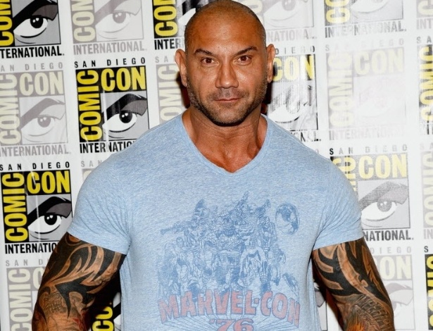 20.jul.2013 - O ator Dave Bautista, que viverá Drax o Destruidor em "Guardiães da Galáxia" em evento conjunto do filme com "Thor: O Mundo Sombrio" e "Capitão América 2: O Soldado Invernal" no quarto dia da Comic-Con 2013 - Ethan Miller/AFP