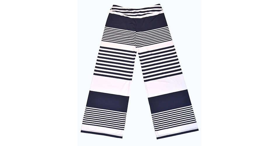 Calça pantalona listrada em azul e branco; R$ 105, na Fabíola Molina (www.fabiolamolina.com.br). Preço pesquisado em julho de 2013 e sujeito a alterações - Divulgação