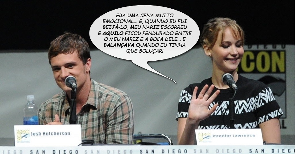 Josh Hutcherson e Jennifer Lawrence na Comic-Con 2013 - Kevin Winter/AFP