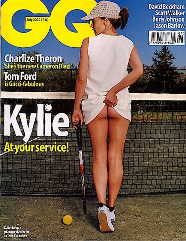 2000 - Kylie mostrou o bumbum na capa da revista "GQ" em 2000 imitando uma outra foto muito famosa