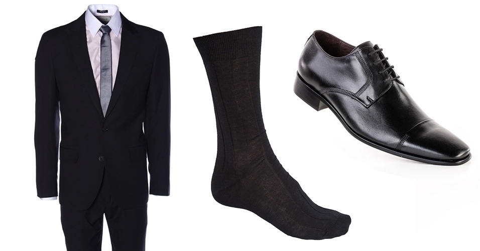 COMBINAÇÃO TRADICIONAL FORMAL: Há duas formas de combinar meia com costume (paletó e calça), coordenando-a com a cor da calça ou com a do sapato. Na primeira opção, você ganha uma silhueta mais alongada, porque não há nenhum recorte no visual, como acontece com uma meia de outra cor - Divulgação