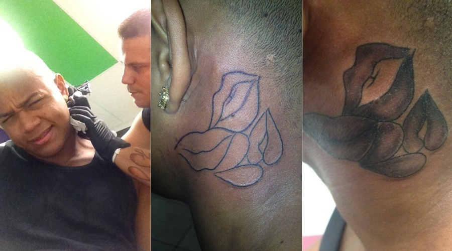 O cantor Léo Santana fez nova tatuagem durante sua viagem a Miami, Estados Unidos. O desenho é de várias bocas e beijos. Com essa Léo soma a sua terceira tatuagem