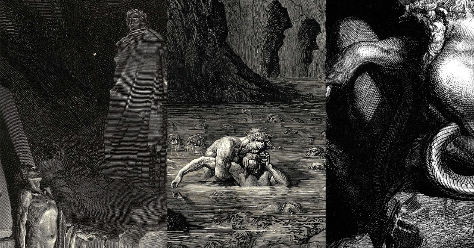 Dante e Virgílio no Inferno, ilustração da Divina Comédia, 1861