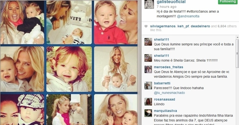 05.ago.2013- Adriane Galisteu comemorou o aniversário do filho pelo Instagram
