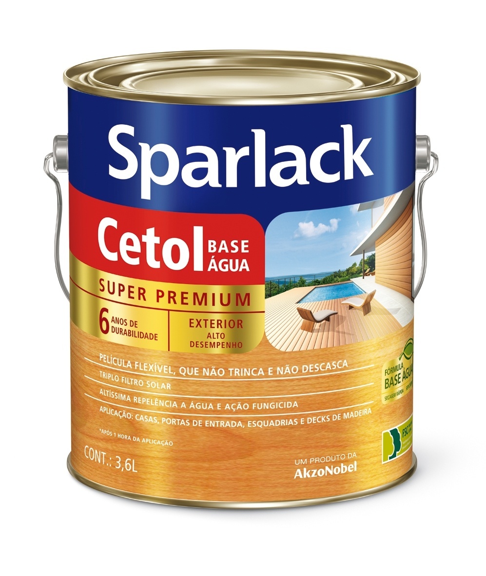 O Cetol Base Água, da Sparlack, é indicado para aplicação em decks de madeira e superfícies verticais como portas e esquadrias. O produto possui triplo filtro solar, repelência à água e ação fungicida. Disponível em 38 cores, o galão de 3,6 l sai por R$ 165 (valor sugerido pela marca) I Preços pesquisados em julho de 2013 e sujeitos a alterações - Divulgação