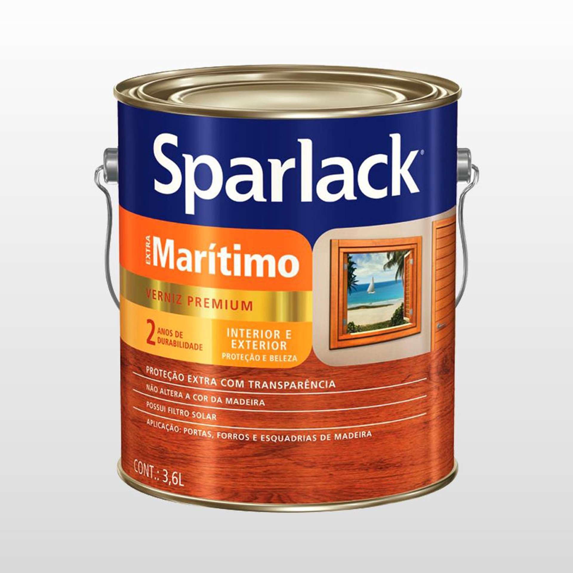 O verniz Marítimo Fosco, da marca Sparlack, possui filtro solar e proporciona um acabamento transparente e encerado. De acordo com o fabricante, o galão de 3,6 l rende uma cobertura de até 110 m². O produto é vendido por R$ 64,31 nas lojas da rede Casa Show (www.casashow.com.br) I Preços pesquisados em julho de 2013 e sujeitos a alterações - Divulgação