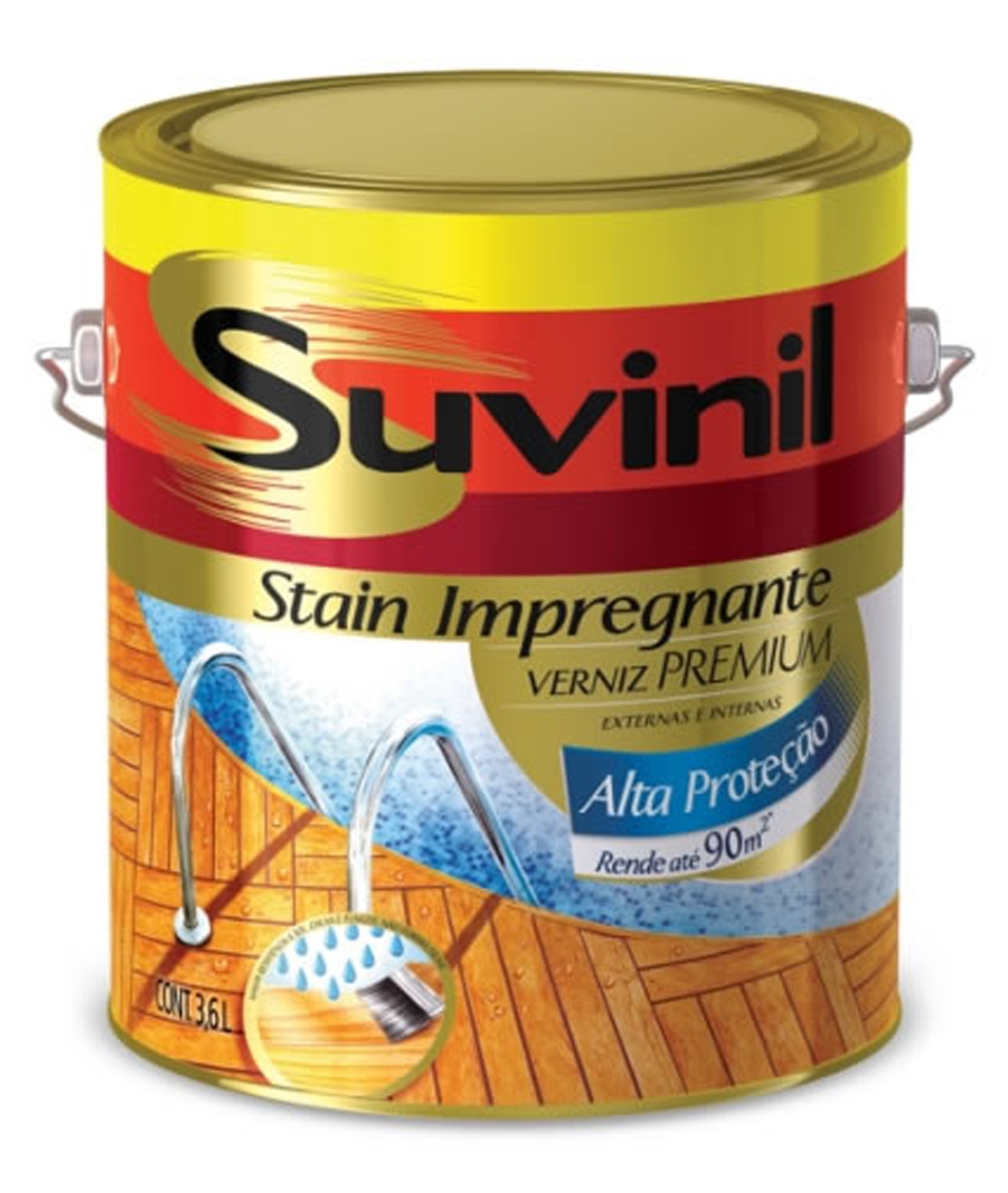 O verniz Stain Impregnante, da Suvinil, penetra nos veios da madeira, o que, segundo o fabricante, evita rachaduras, trincas e a formação de bolhas no acabamento. O produto possui fungicida, proteção aos raios solares e ação repelente à água. O galão de 3,6 l está à venda nas lojas das Tintas MC (www.tintasmc.com.br) por R$ 103 I Preços pesquisados em julho de 2013 e sujeitos a alterações - Divulgação