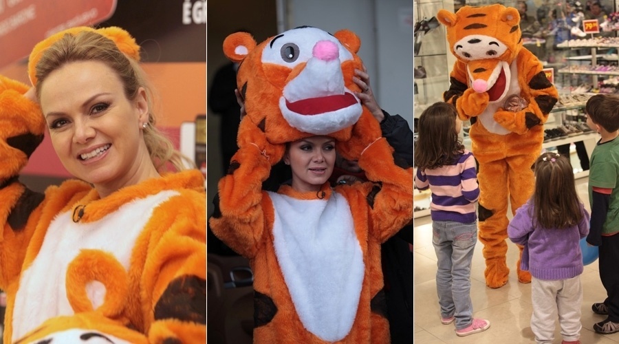 8.ago.2013 - Eliana se vestiu de tigre para gravar um quadro para seu programa. A apresentadora esteve em um shopping e brincou com algumas crianças