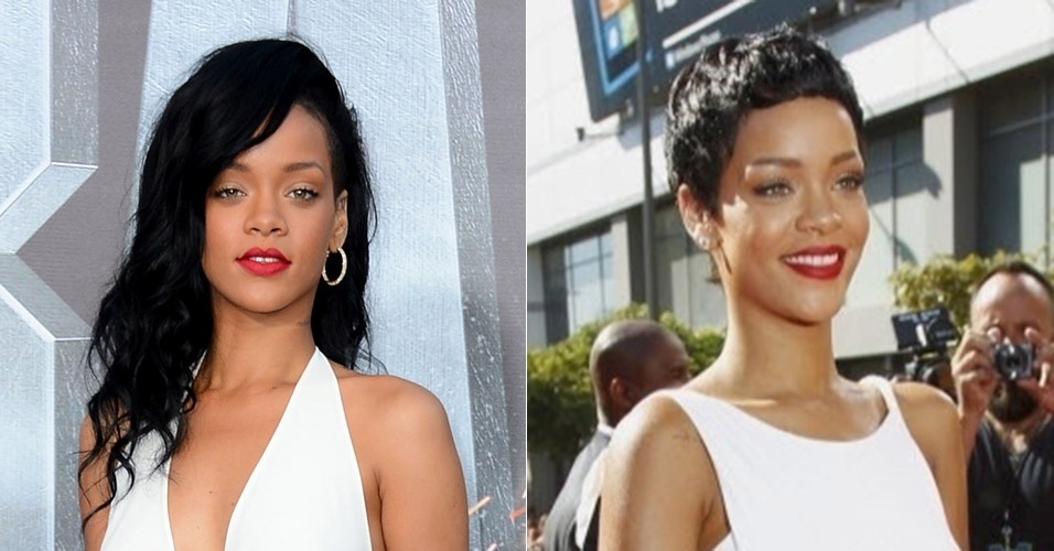Em 2012, a cantora Rihanna se desfez das longas madeixas, mas a mudança radical só durou alguns meses