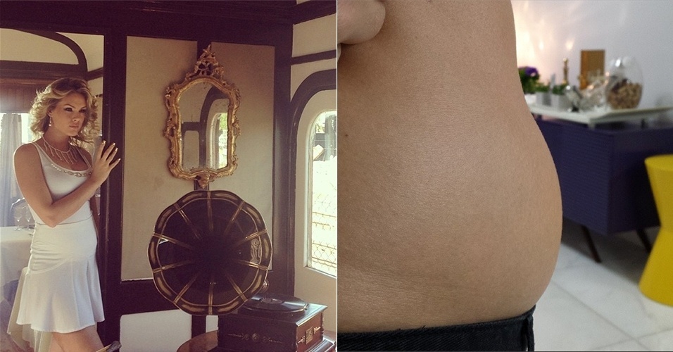 12.ago.2013 - Marido de Ana Hickmann mostra barriga de grávida da apresentadora Instagram
