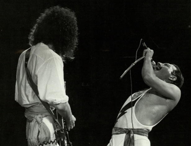 Brian May e Freddie Mercury durante show do Queen, no Rock in Rio de 1985 - U. Dettmar/Folhapress