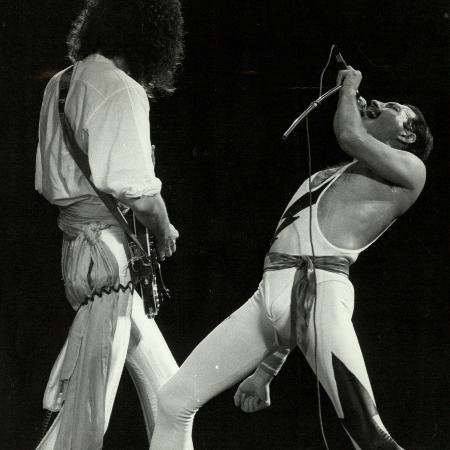 Brian May e Freddie Mercury durante show do Queen, no Rock in Rio de 1985 - U. Dettmar/Folhapress