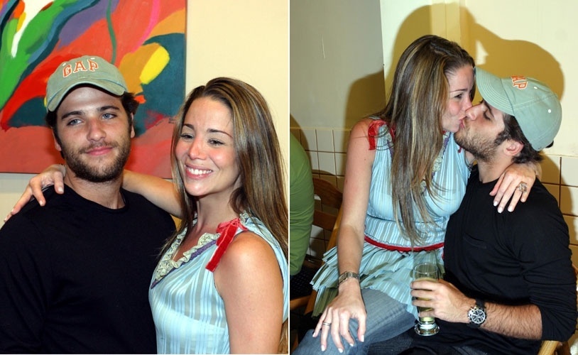 Bruno Gagliasso acompanha a então namorada Danielle Winits na festinha de quatro anos do irmão da atriz (18/8/04) 