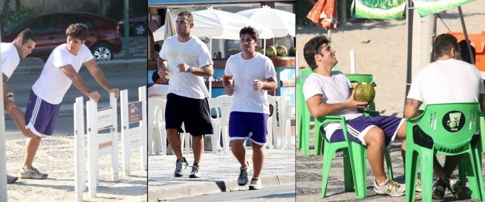 Bruno Gagliasso faz treinamento com um personal trainer na praia do Leblon, no Rio de Janeiro. Ele precisou emagrecer bastante por causa de seu personagem Tarso em "Caminho das Índias" (25/5/09)