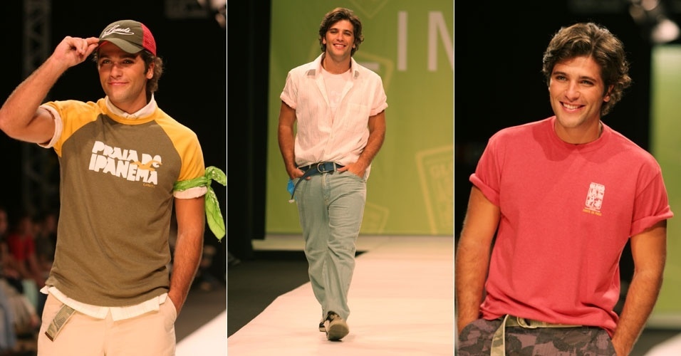 Com o sucesso de Júnior em "América", em 2005, Bruno Gagliasso passa a ficar mais cotado para participar de eventos, como este desfile de moda no Rio de Janeiro (2/11/05)
