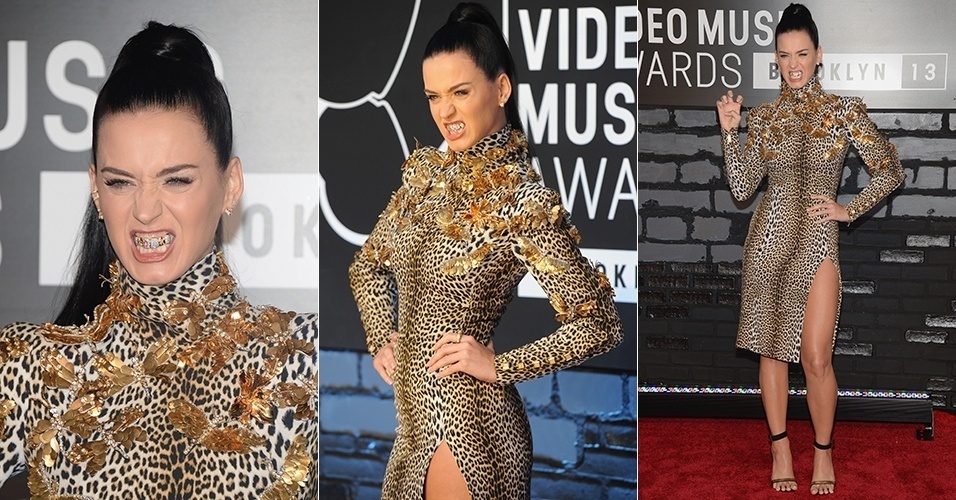 25.ago.2013 - Katy Perry usa grillz de diamantes em apresentação no VMA 2013