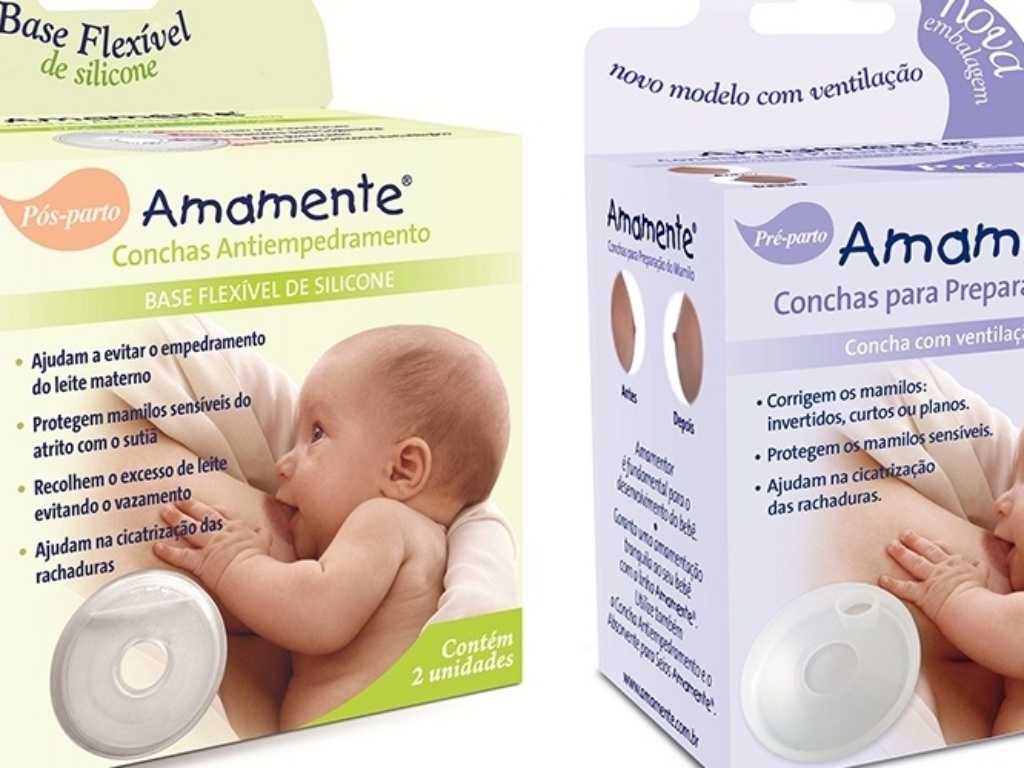 A linha Amamente da Semina traz também as conchas antiempedramento (flexível) e as conchas para preparação dos mamilos (rígida). Todos presentes na feira Children Baby Maternity Expo, que acontece de 27 a 29 de agosto no Expo Transamérica, em São Paulo, para profissionais do setor - Divulgação