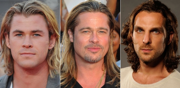 Chris Hemsworth, Brad Pitt e Igor Rickli usam corte com camadas - Getty Images/Divulgação/Montagem/UOL