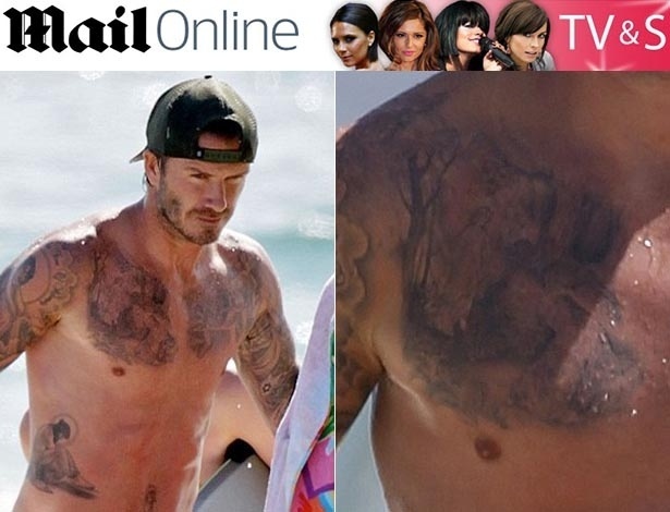 David Beckham exibe 33ª tatuagem na praia