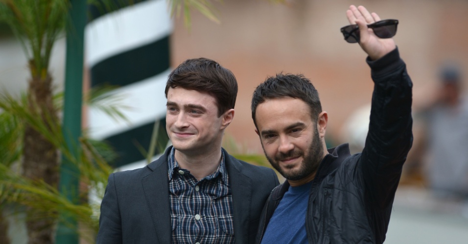 1.set.2013 - O ator Daniel Radcliffe e o diretor John Krokidas chegam ao Excelsior Hotel para  promover seu filme "Kill Your Darlings" durante o Festival de Veneza 2013