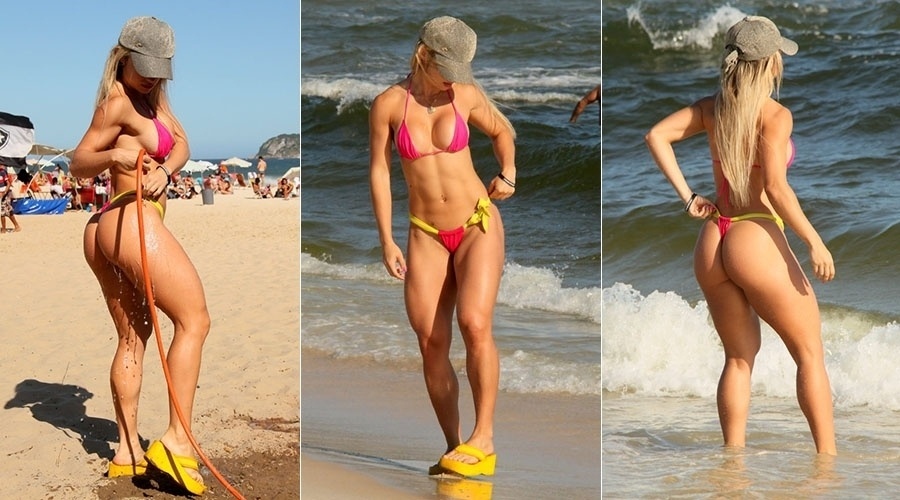 11.set.2013 - Ex-Miss Bumbum e ex-Garota Fitness vai à praia da Barra, na zona oeste do Rio