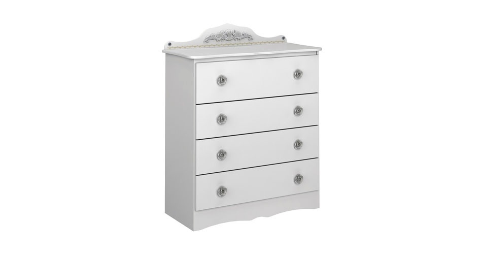Cômoda infantil modelo Provençal Belle, da Pura Magia. O móvel é feito de MDF e possui quatro gavetas. A peça tem as seguintes medidas: 121 cm de altura, 45 cm de largura e 99 cm de profundidade. Na Mobly (http://www.mobly.com.br/), R$ 659. Preço pesquisado em setembro de 2013 e sujeito a alteração - Divulgação